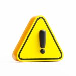 Yellow triangle warning sign symbol danger caution risk traffic icon background 3D rendering